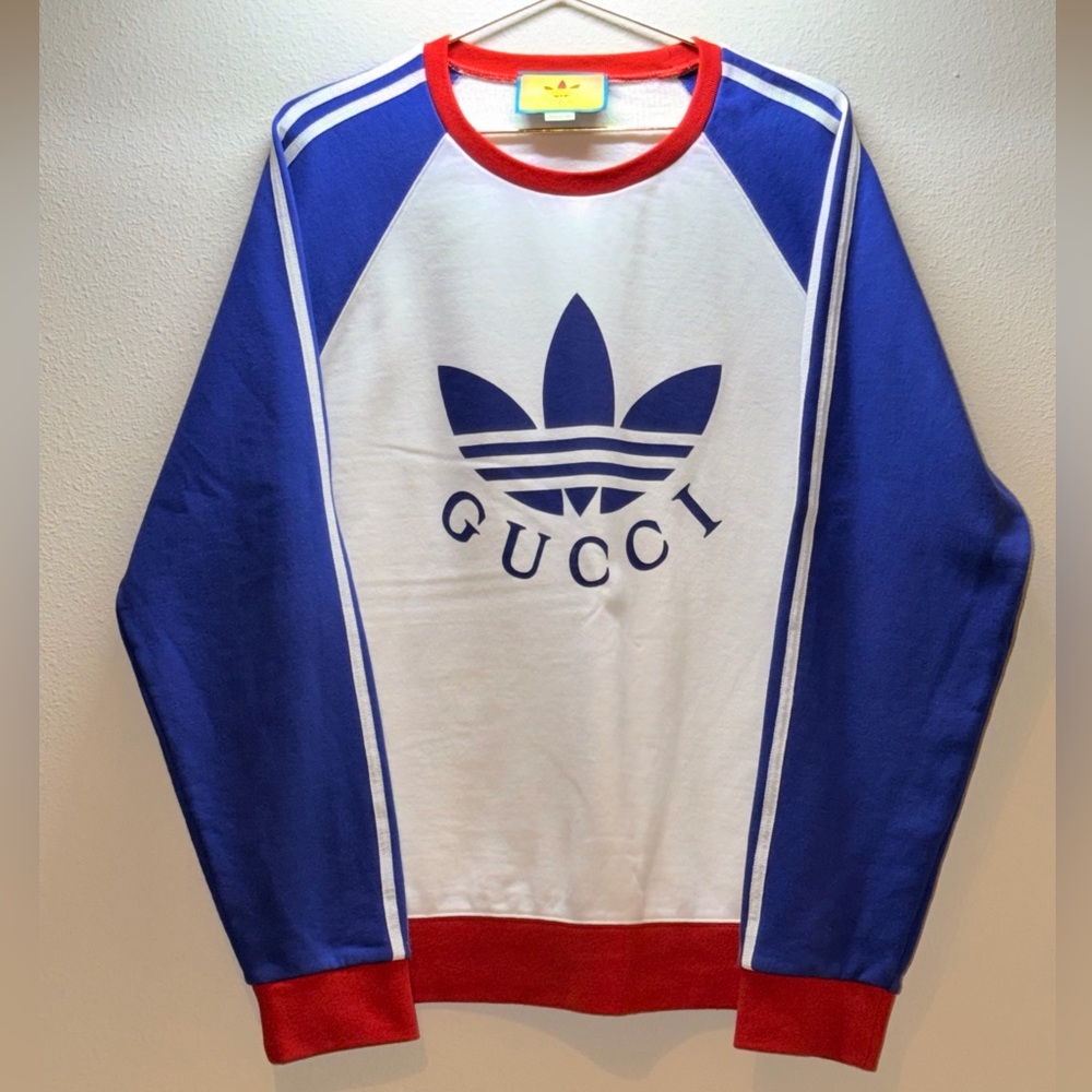 Gucci White, Blue & Red Logo Crewneck Sweater